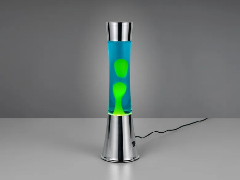 LED Lavalampe ETNA im 90er Jahre Design, Silber mit grüner Lava, Höhe 39,5cm