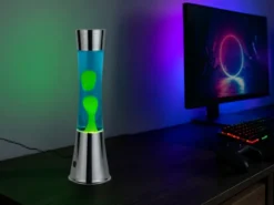 LED Lavalampe ETNA im 90er Jahre Design, Silber mit grüner Lava, Höhe 39,5cm