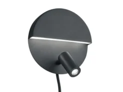 LED Leselampe MARIO Schwarz mit Schalter & Stecker, Ø 16cm