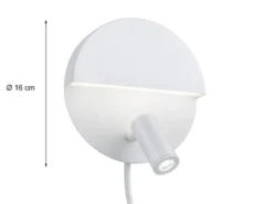 LED Leselampe MARIO Weiß mit Schalter & Stecker, Ø 16cm
