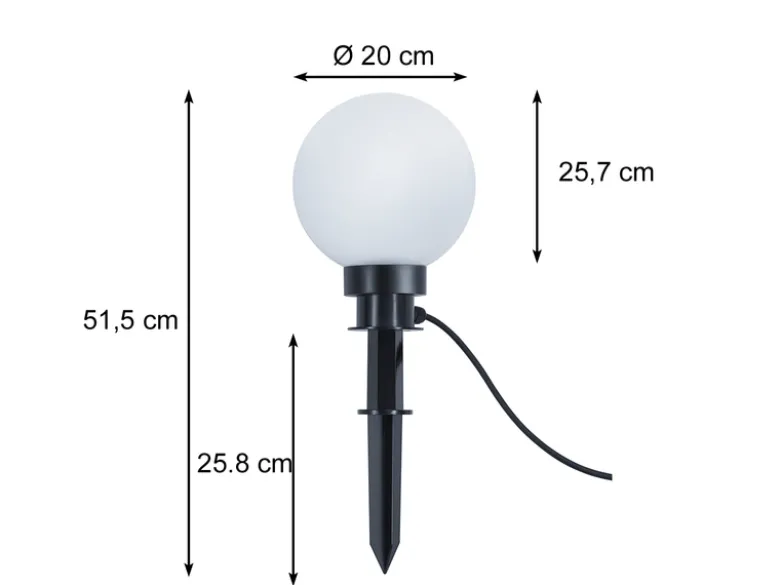LED Leuchtkugel für den Garten mit Strom Weiß, 5m Kabel, Ø 20cm