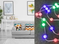 LED Lichterkette mit 30 LED Kugeln in rot grün blau, Länge 5m, mit Schalter