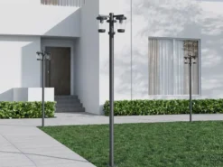 LED Mastleuchte Außen Kandelaber 3-flammig, Anthrazit, Höhe 220cm
