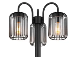 LED Mastleuchte 3-flammig aus Edelstahl Gitterschirme Schwarz, Höhe 180cm