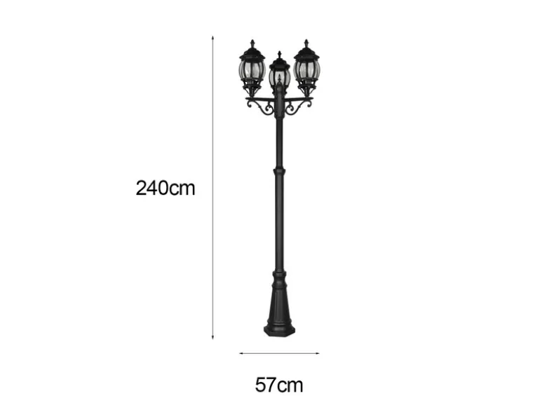 LED Mastleuchte 3-flammige Laterne Aluminium Schwarz, Höhe 240cm