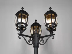LED Mastleuchte 3-flammige Laterne Aluminium Schwarz, Höhe 240cm