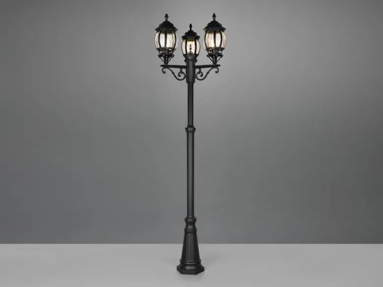 LED Mastleuchte 3-flammige Laterne Aluminium Schwarz, Höhe 240cm