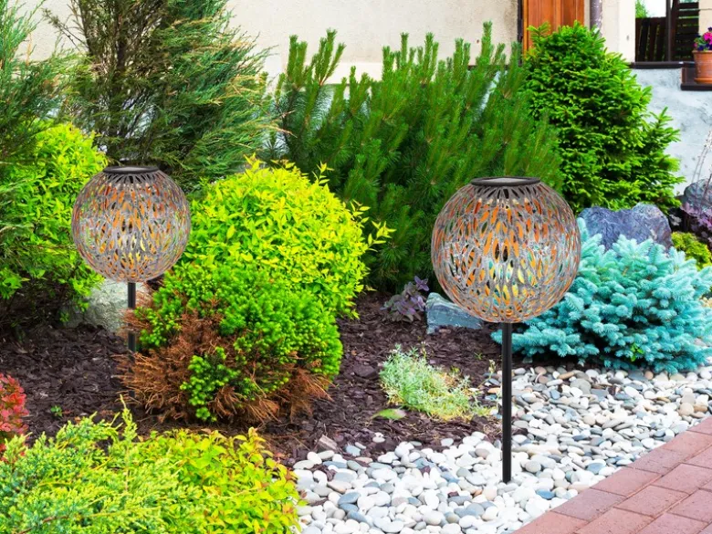 LED Metall Solarkugel Ø 18cm mit Erdspieß, Silber Antik