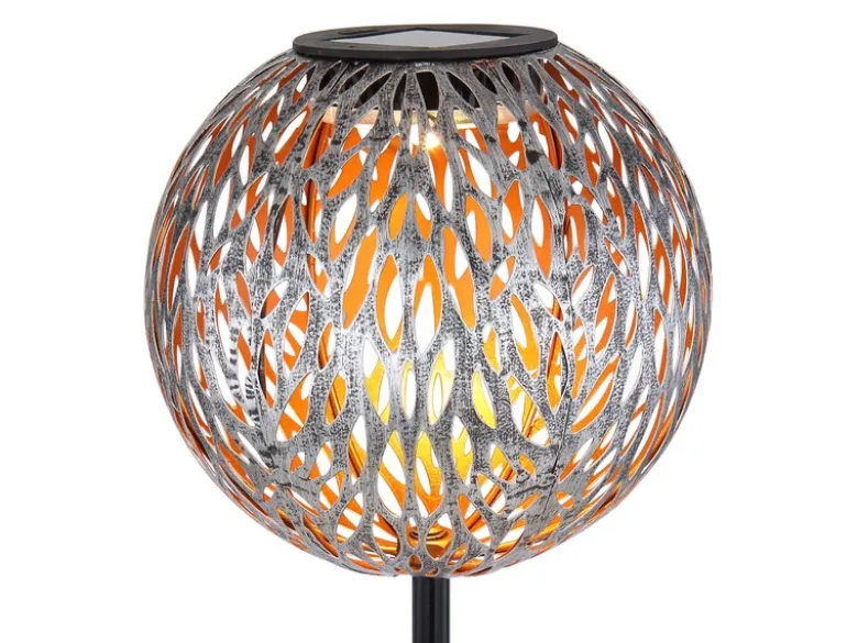 LED Metall Solarkugel Ø 18cm mit Erdspieß, Silber Antik