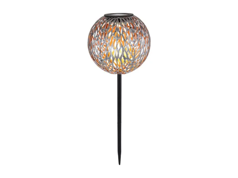 LED Metall Solarkugel Ø 18cm mit Erdspieß, Silber Antik