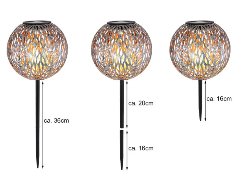 LED Metall Solarkugel Ø 18cm mit Erdspieß, Silber Antik