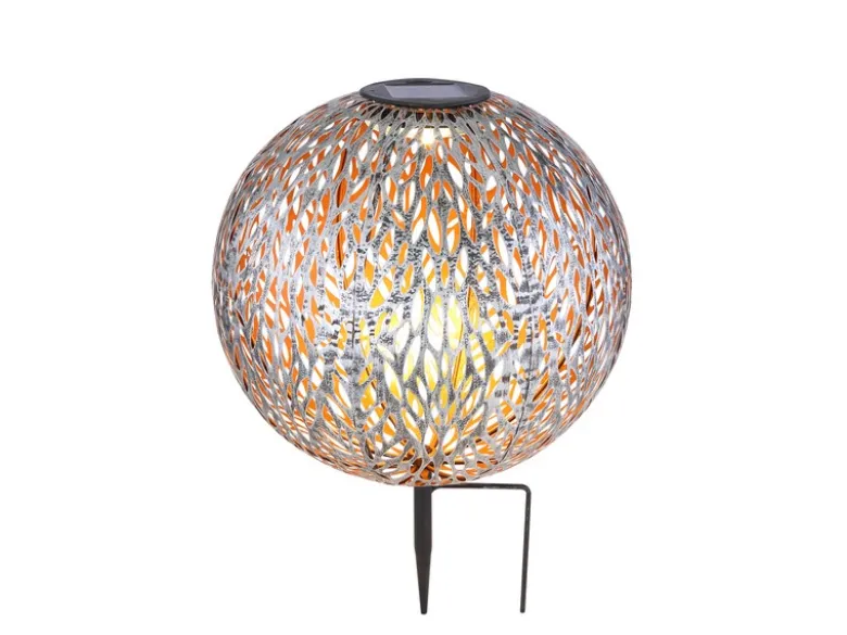 LED Metall Solarkugel Ø 27cm mit Erdspieß, Silber Antik