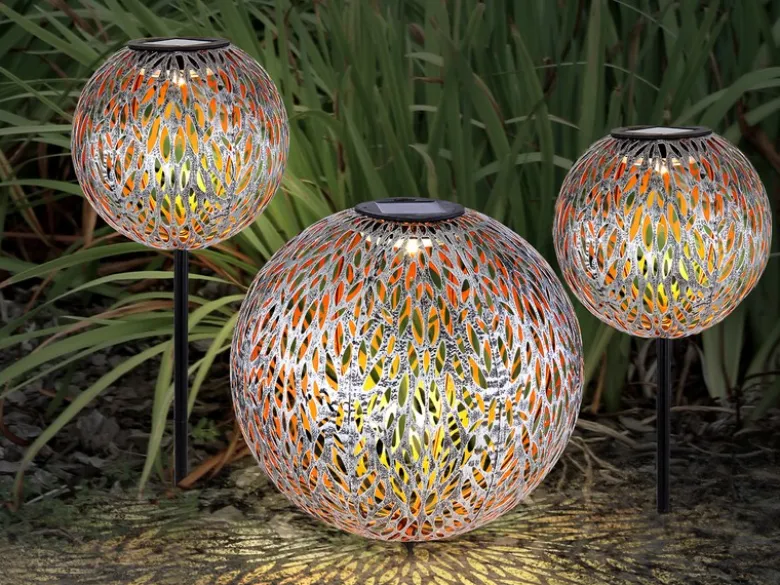 LED Metall Solarkugeln 3er SET Ø 18cm & 27cm mit Erdspieß