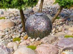 LED Metall Solarkugeln 2er Set Ø 27cm mit Erdspieß, Silber Antik