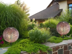 LED Metall Solarkugeln 2er Set Ø 27cm mit Erdspieß, Silber Antik