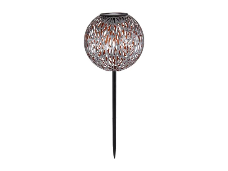 LED Metall Solarkugeln 2er Set Ø 18cm mit Erdspieß, Silber Antik