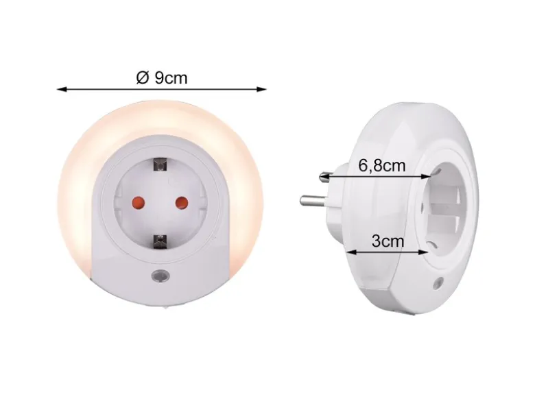 LED Nachtlicht BAILEY Plug-in mit Steckdose & Dämmerungssensor - Ø 9cm