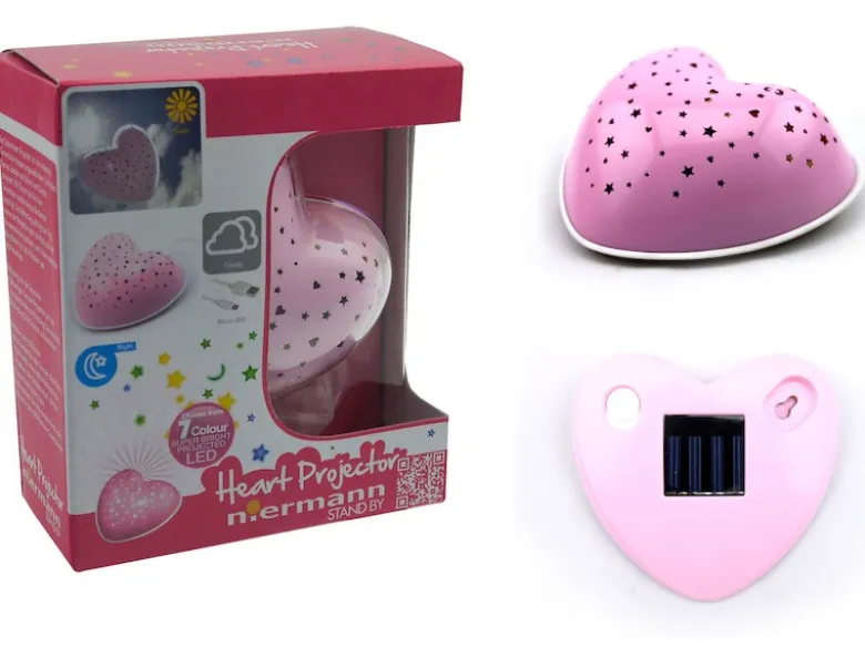 LED Nachtlicht SOLAR HEART, projiziert Herzen/Sterne, mit Solar/USB aufladbar