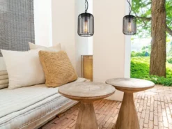 LED Outdoor Hängeleuchte mit Gitterschirm aus schwarzem Edelstahl, Höhe 75,5cm