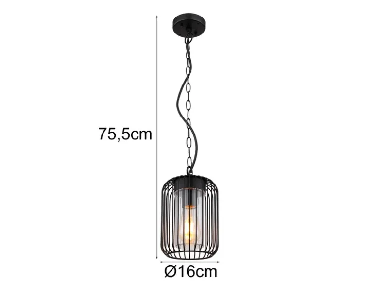 LED Outdoor Hängeleuchte mit Gitterschirm aus schwarzem Edelstahl, Höhe 75,5cm