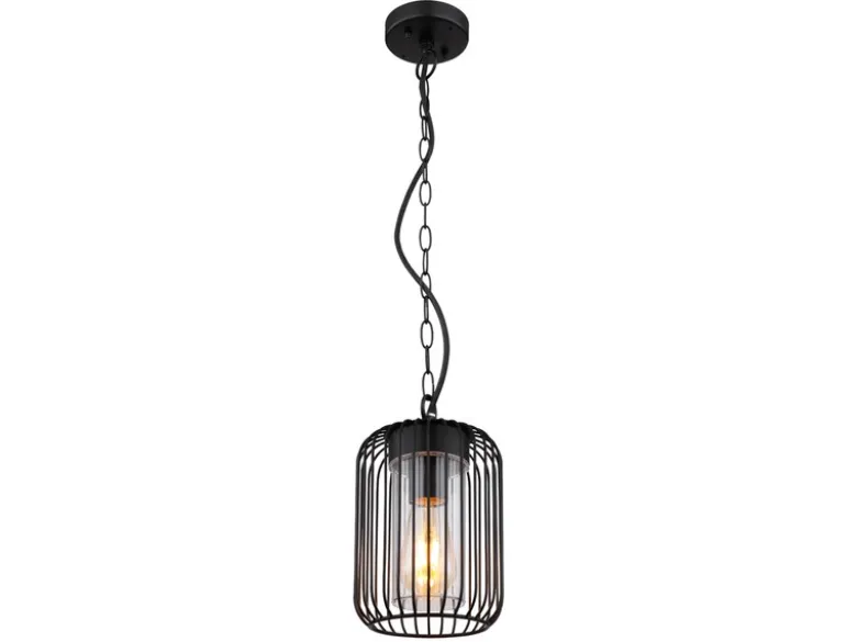 LED Outdoor Hängeleuchte mit Gitterschirm aus schwarzem Edelstahl, Höhe 75,5cm