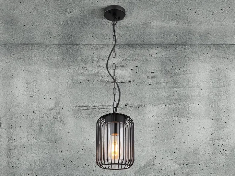 LED Outdoor Hängeleuchte mit Gitterschirm aus schwarzem Edelstahl, Höhe 75,5cm