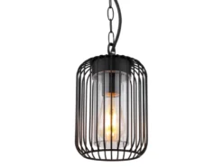 LED Outdoor Hängeleuchte mit Gitterschirm aus schwarzem Edelstahl, Höhe 75,5cm