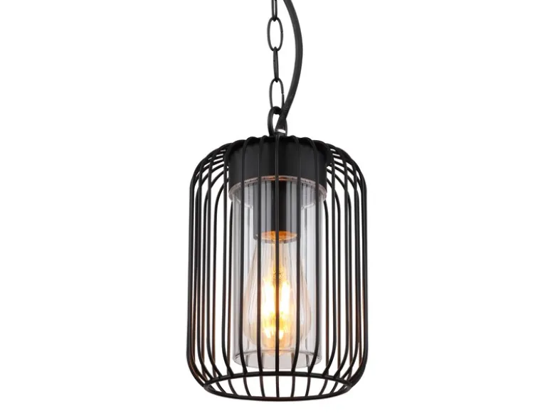 LED Outdoor Hängeleuchte mit Gitterschirm aus schwarzem Edelstahl, Höhe 75,5cm
