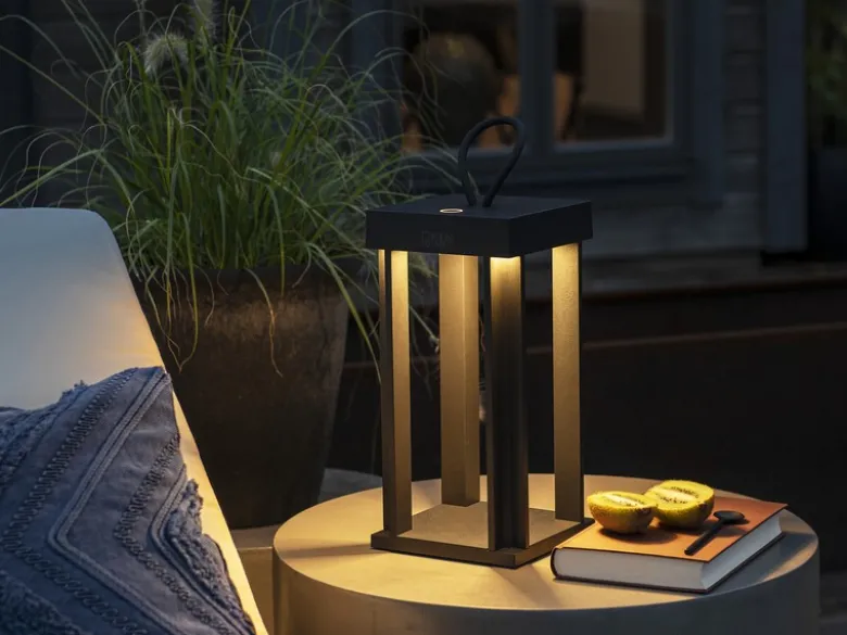 LED Outdoor Laterne CANNES USB aufladbar für Boden & Tisch, Schwarz Höhe 42cm