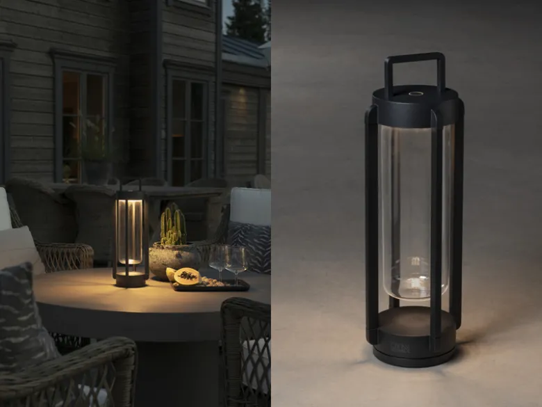 LED Outdoor Laterne OTRANTO USB aufladbar für Boden & Tisch, Schwarz Höhe 44cm