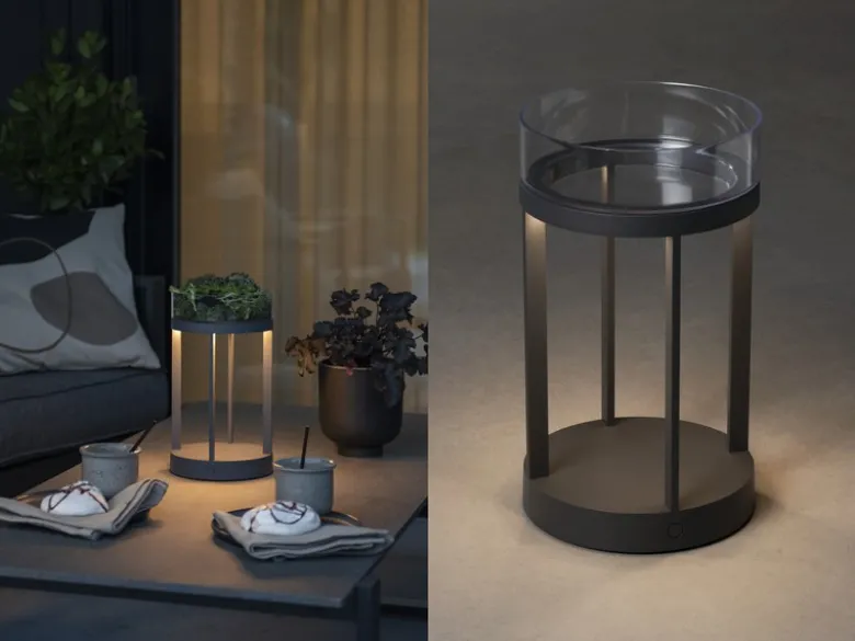 LED Outdoor Tischlaterne CHIETI per USB aufladbar, Grau Höhe 25cm