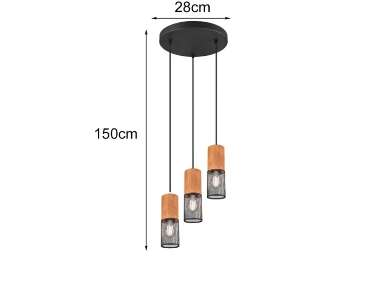 LED Pendellampe Draht Lampenschirme in Schwarz & Holzfassungen, Ø 28cm