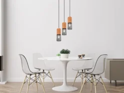 LED Pendellampe Draht Lampenschirme in Schwarz & Holzfassungen, Ø 28cm