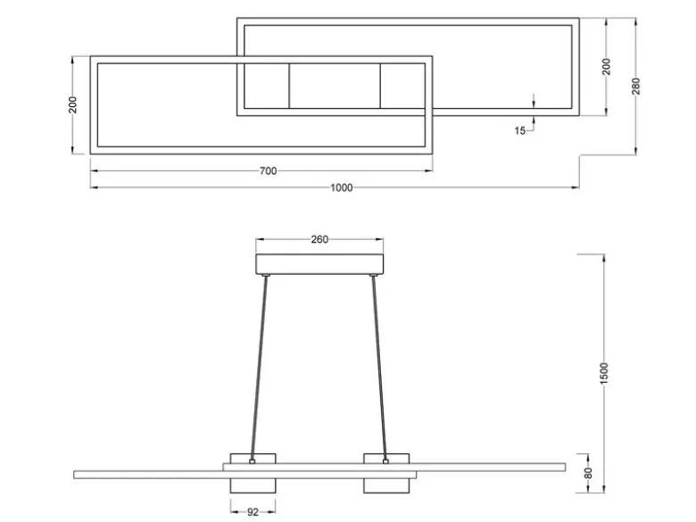 LED Pendelleuchte ALBANY Schwarz mit Fernbedienung dimmbar lang, Breite 100cm