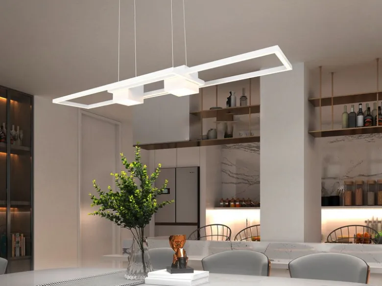 LED Pendelleuchte ALBANY Weiß mit Fernbedienung dimmbar lang, Breite 100cm