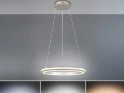 LED Pendelleuchte AMADOR Metall Silber, dimmbar & Lichtfarbe einstellbar Ø 45cm