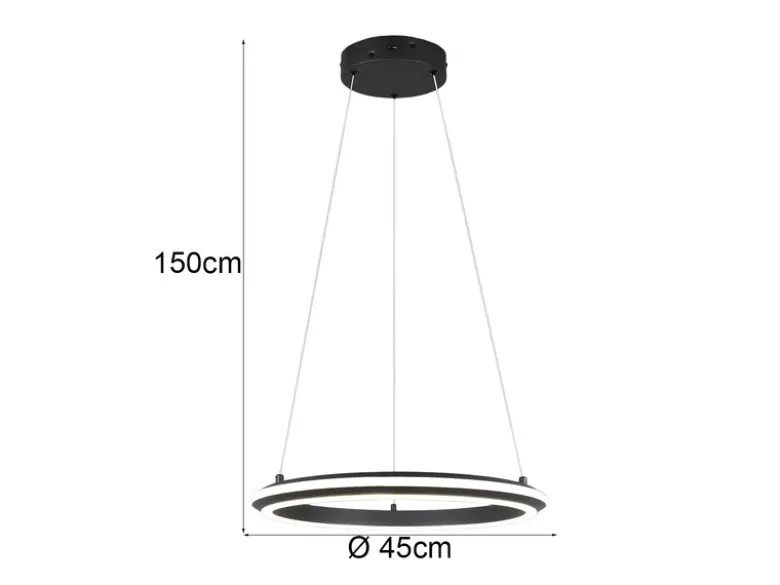 LED Pendelleuchte AMADOR Metall Schwarz, dimmbar & Lichtfarbe einstellbar Ø 45cm