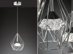 LED Pendelleuchte AMY mit Gitter Lampenschirm 1-flammig Silber, Ø 25cm