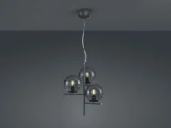 LED Pendelleuchte Anthrazit mit Glaskugeln aus Rauchglas 3-flammig, Ø 40cm