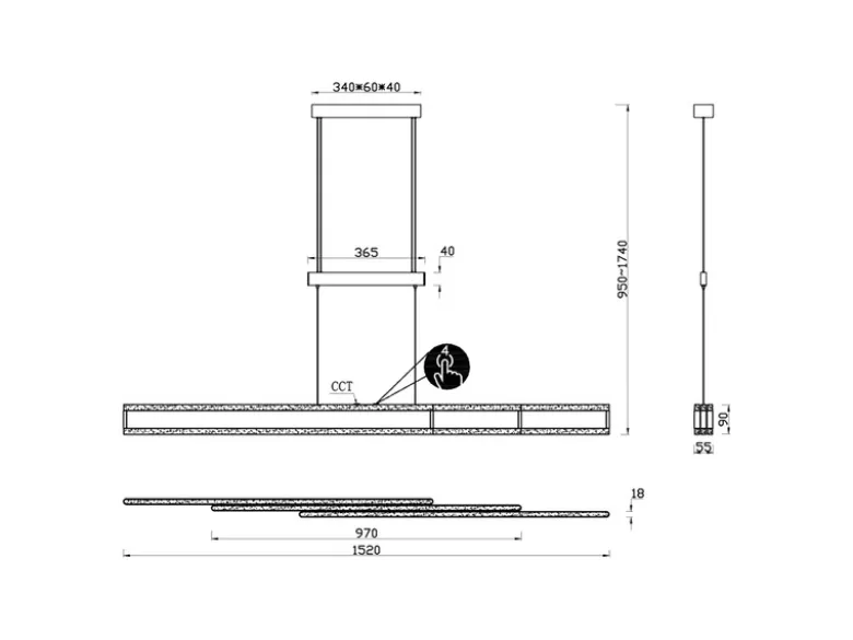 LED Pendelleuchte ARCOLA ausziehbar höhenverstellbar Silber, max. Breite 152cm