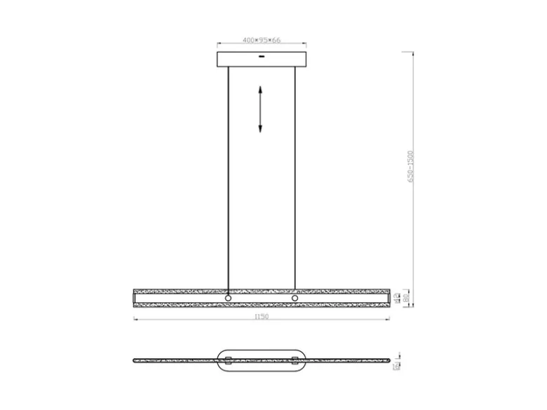 LED Pendelleuchte ARCOLA stufenlos höhenverstellbar Schwarz, Breite 115cm