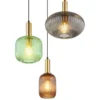 LED Pendelleuchte aus Rillenglas bunt mit 3 Glasschirmen, Ø 55cm