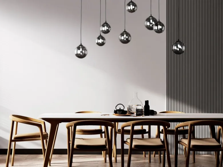 LED Pendelleuchte BALA 8-flammig Schwarz mit Rauchglas Kugeln, Breite 115cm