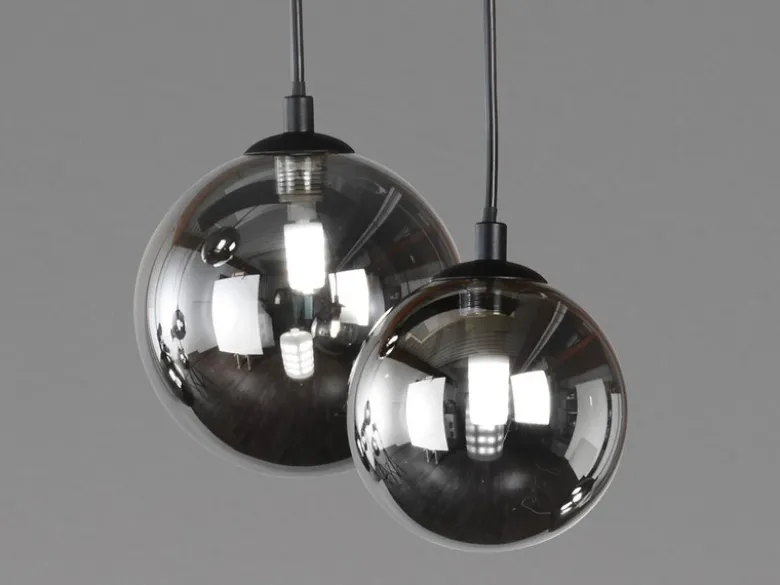 LED Pendelleuchte BALA 8-flammig Schwarz mit Rauchglas Kugeln, Breite 115cm