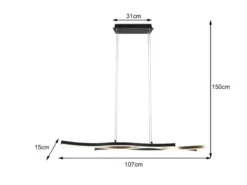 LED Pendelleuchte BLAZE Schwarz Gold dimmbar & 2 Lichtfarben, Breite 107cm