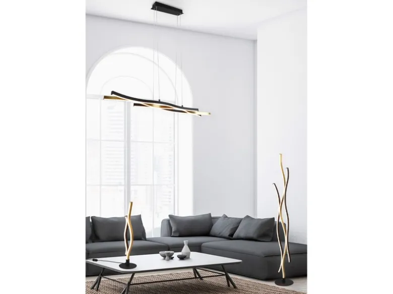 LED Pendelleuchte BLAZE Schwarz Gold dimmbar & 2 Lichtfarben, Breite 107cm