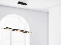 LED Pendelleuchte BLAZE Schwarz Gold dimmbar & 2 Lichtfarben, Breite 107cm