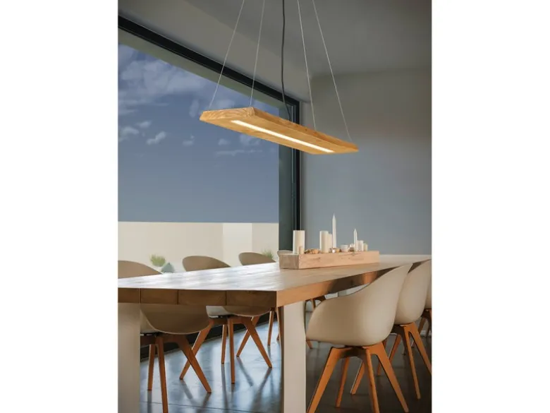 LED Pendelleuchte BRAD stufenweise dimmbar mit Naturholz, Breite 100cm