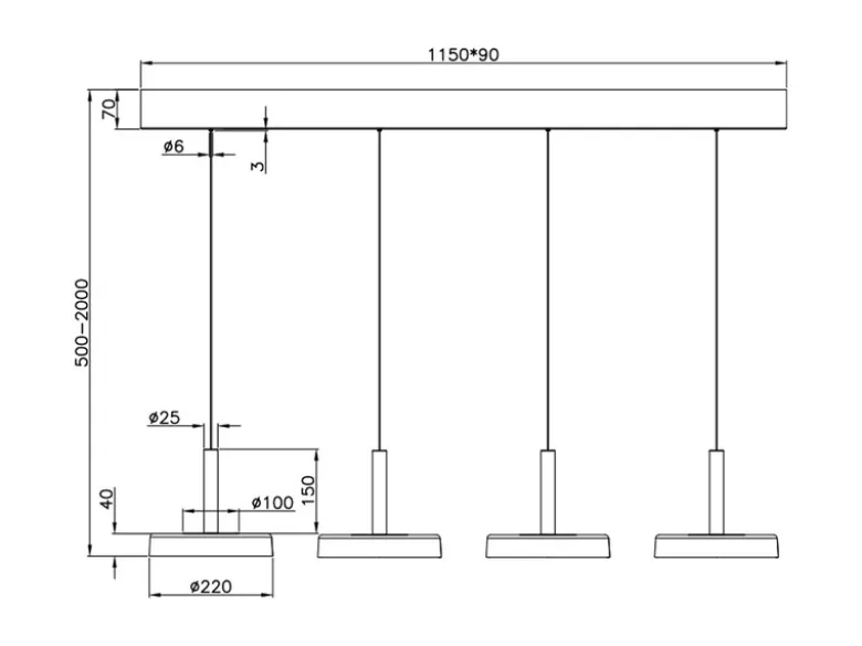 LED Pendelleuchte CELESTE 4-flammig höhenverstellbar Glas Weiß, B: 115cm