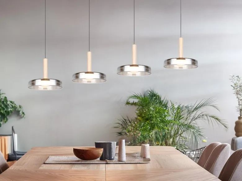 LED Pendelleuchte CELESTE 4-flammig höhenverstellbar Glas Chrom B: 115cm